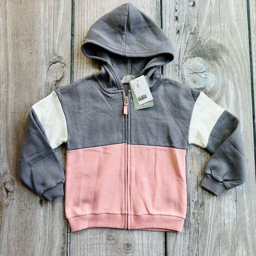 H&M size 6-8yrs Girls Gray, Soft Pink & White Colorblock Hoodie Sweatshirt, NWT